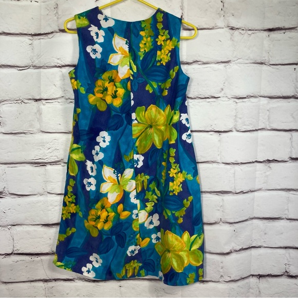 Vintage Sears 100% Cotton Bright Floral Dress SZ S Blue Yellow Cover-Up Zips - Picture 3 of 12